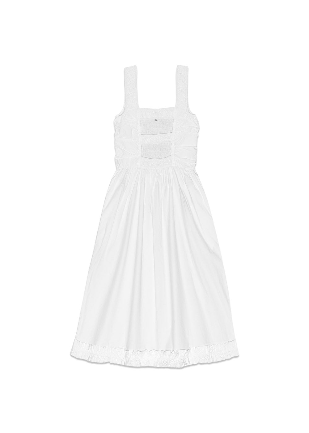 Cotton Poplin Midi Strap Smock Dress - Bright White
