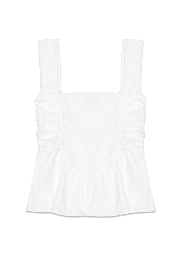 Cotton Poplin Smock Strap Blouse - Bright White