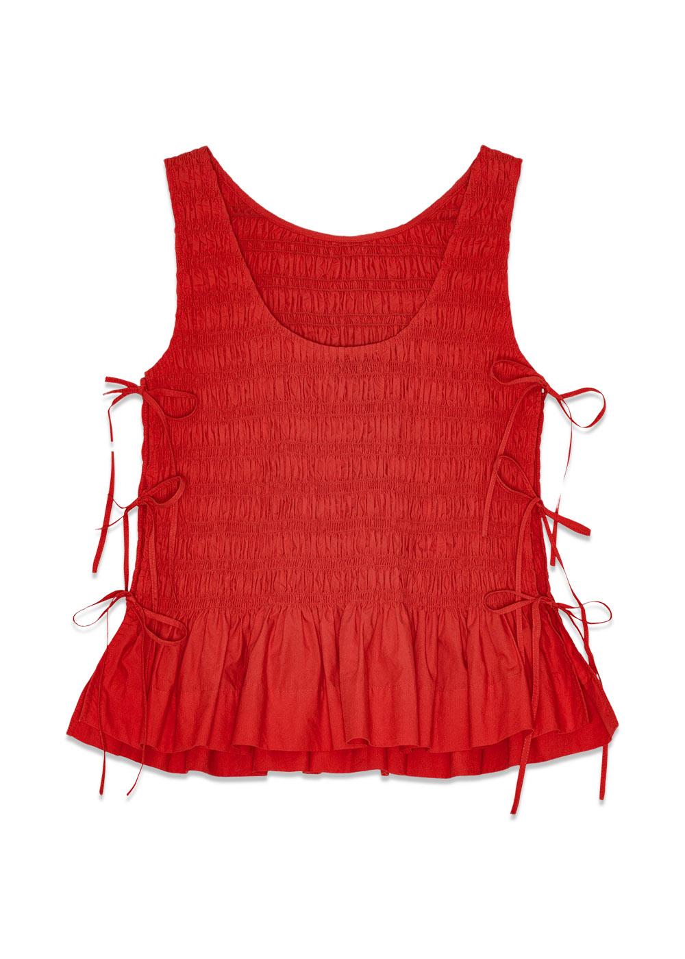 Cotton Poplin Smock Tie String Top - Racing Red-Top-Ganni-Butler Loftet