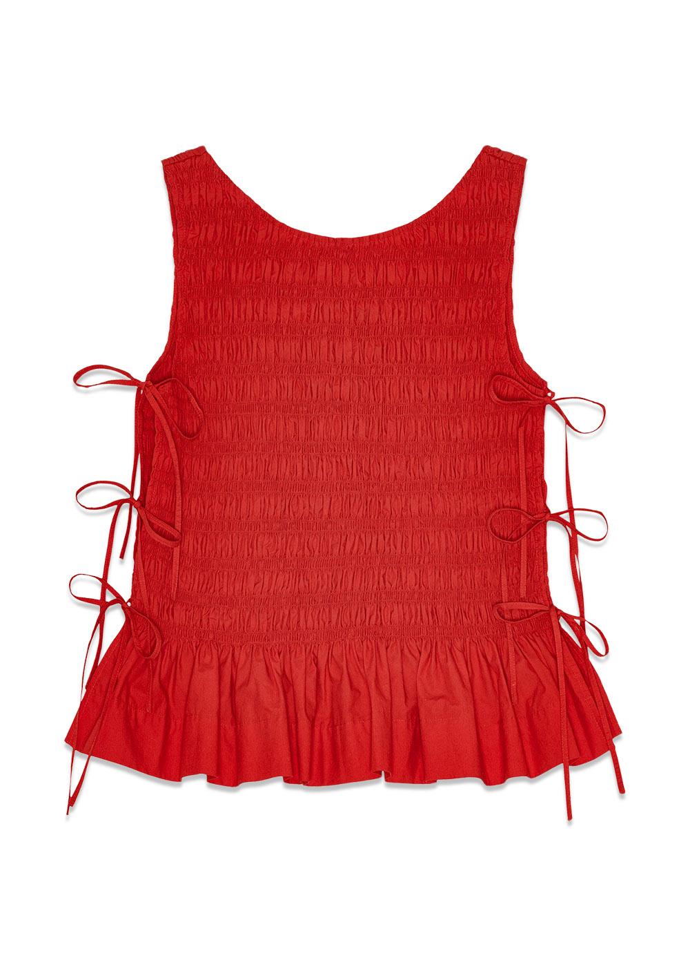 Cotton Poplin Smock Tie String Top - Racing Red-Top-Ganni-Butler Loftet