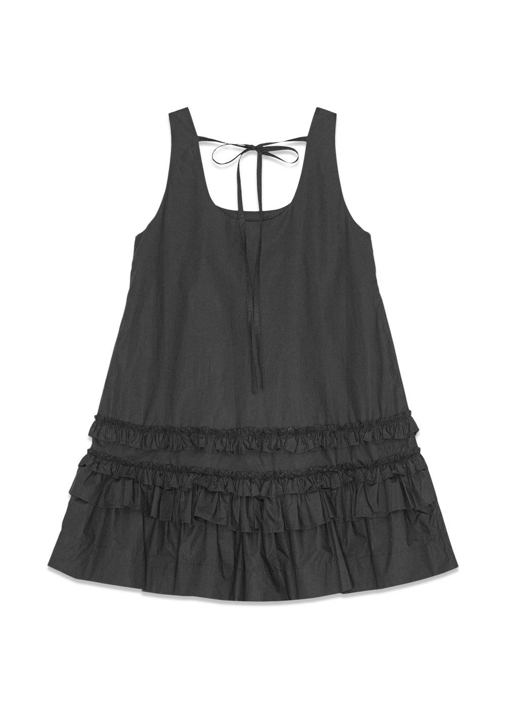 Cotton Poplin U-neck Mini Dress - Black-Dress-Ganni-Butler Loftet