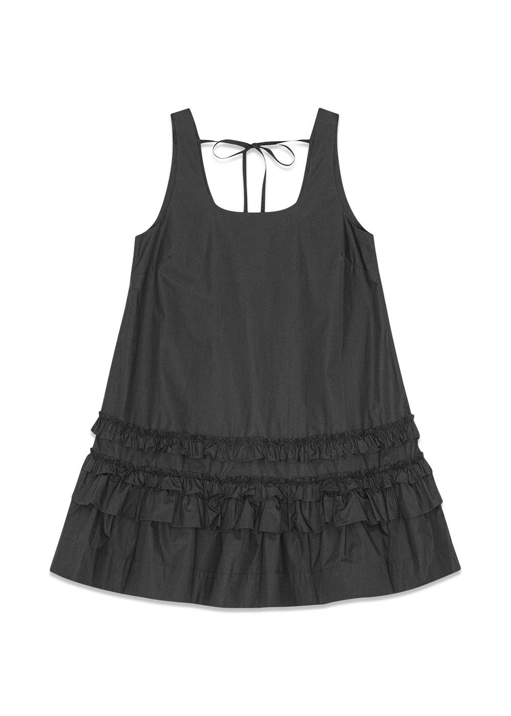 Cotton Poplin U-neck Mini Dress - Black-Dress-Ganni-Butler Loftet