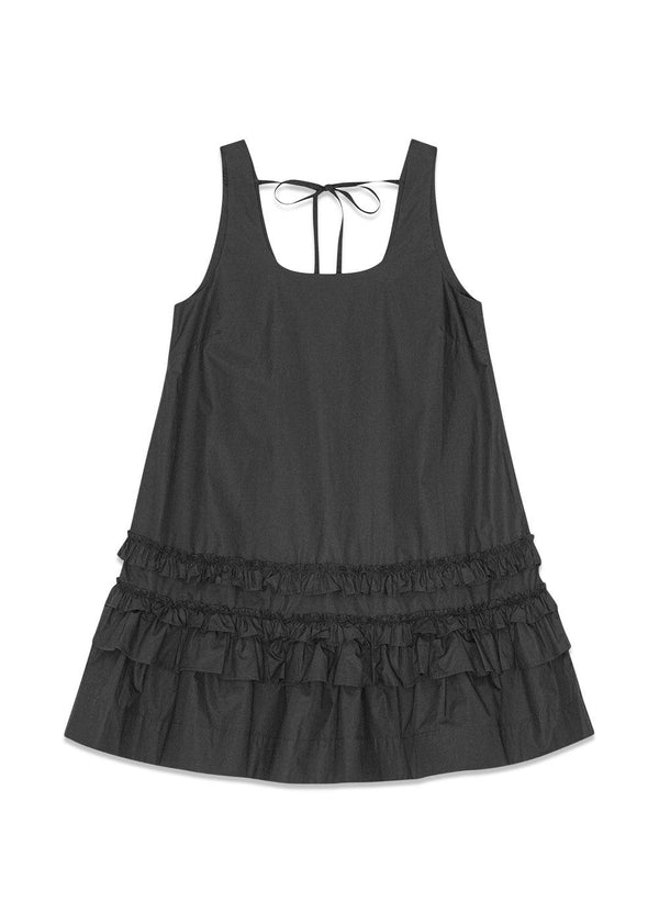 Cotton Poplin U-neck Mini Dress - Black-Dress-Ganni-Butler Loftet