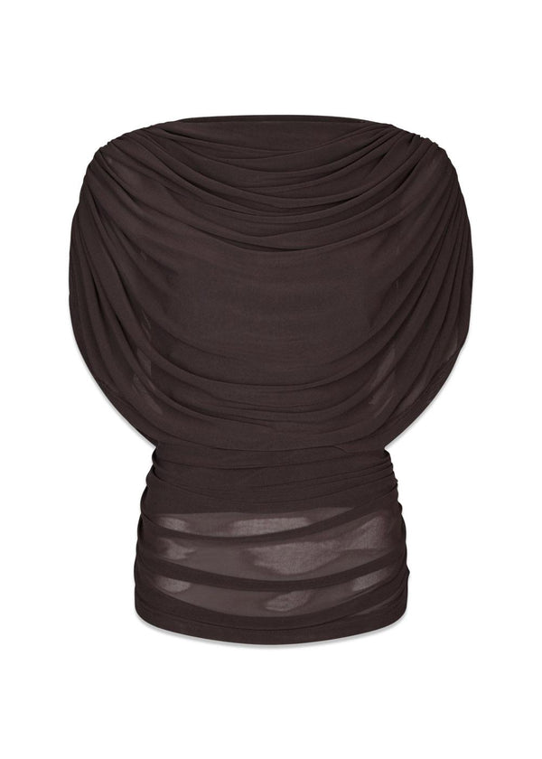 Cottuna Drapy Mesh Top - Brown-Blouses-Neo Noir-Butler Loftet