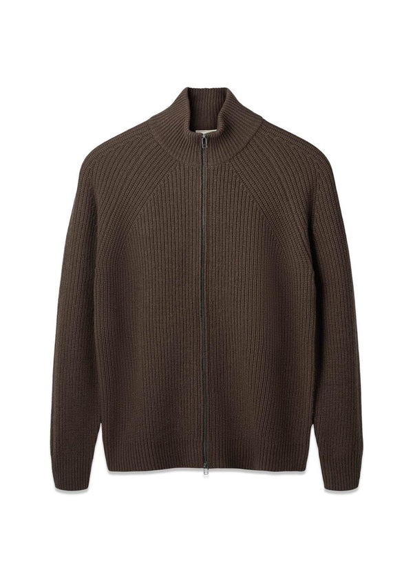 DELTA WOOL ZIP KNIT - Dark Brown-Knitwear-Forét-Butler Loftet