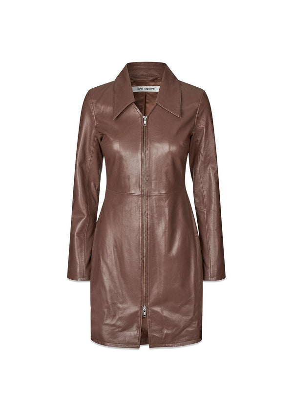 Deep Leather Zip Dress - Cappucino