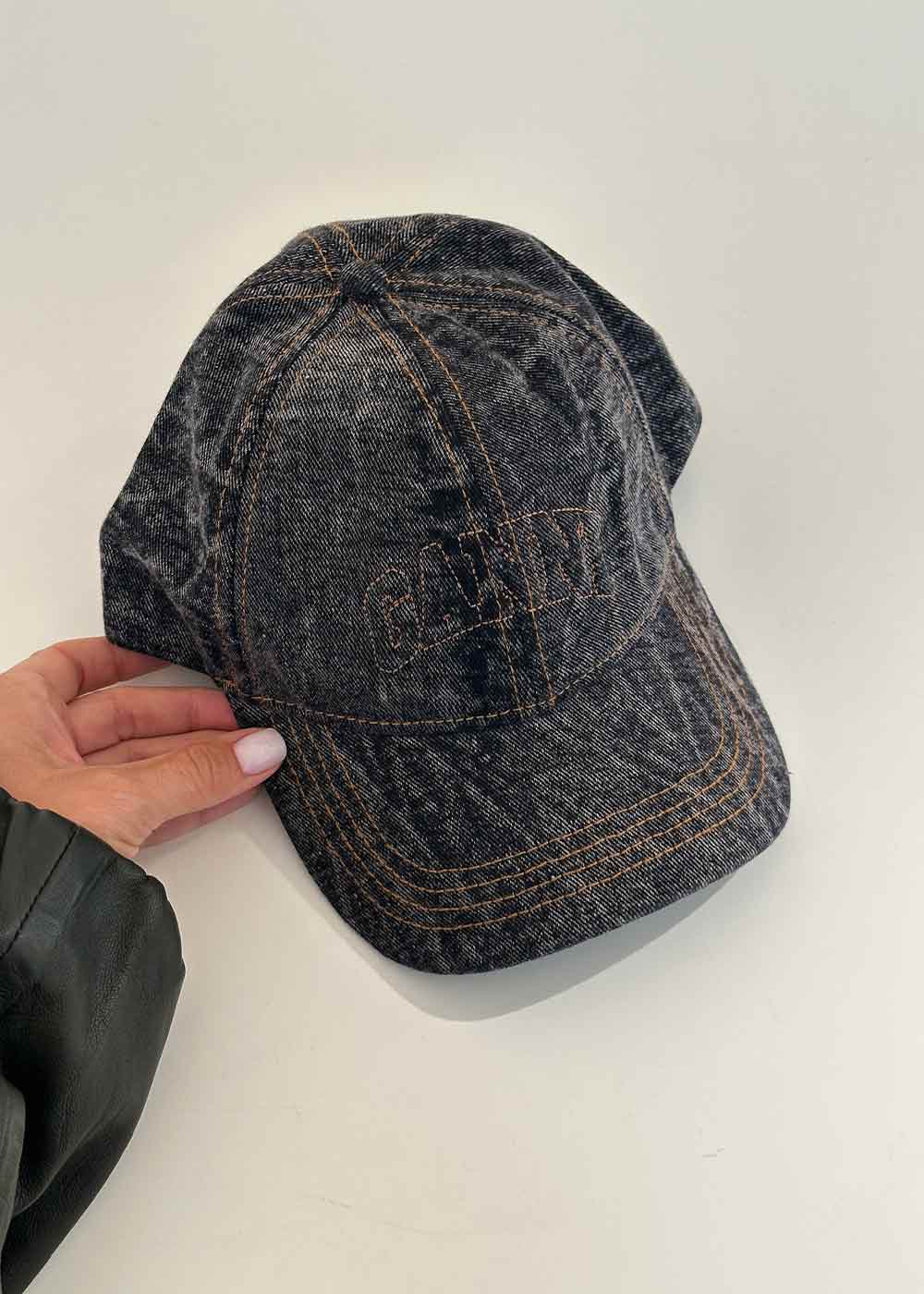 Denim Cotton Washed Cap - Washed Black/Black-Headwear-Ganni-Butler Loftet