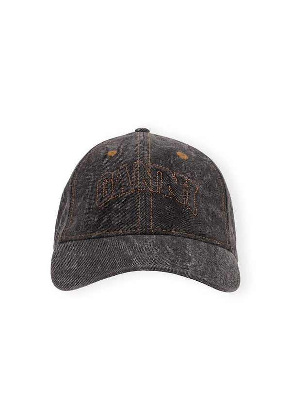 Denim Cotton Washed Cap - Washed Black/Black-Headwear-Ganni-Butler Loftet