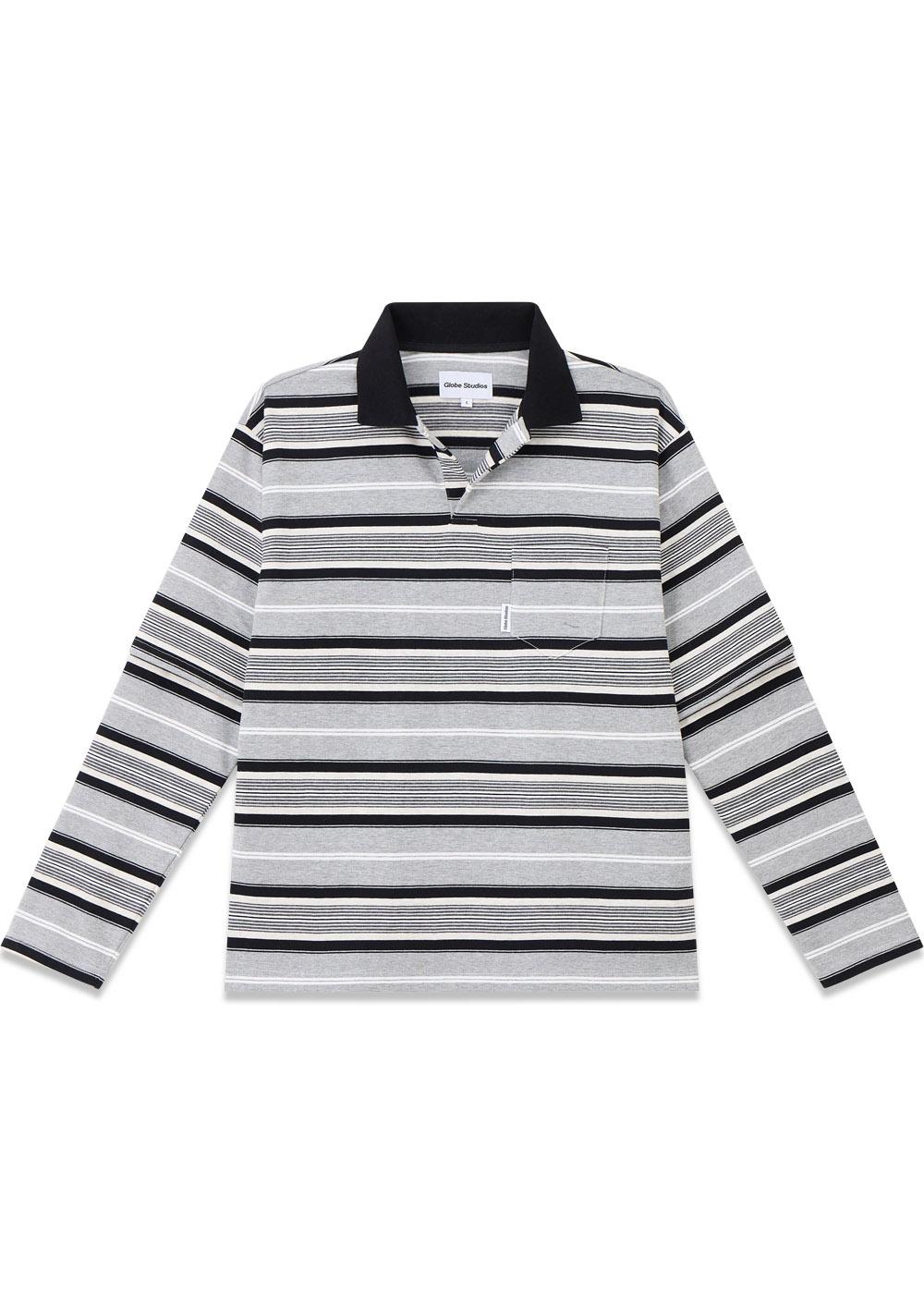 Double Striped Polo Shirt - Grey Striped-Blouses-Globe Studios-Butler Loftet
