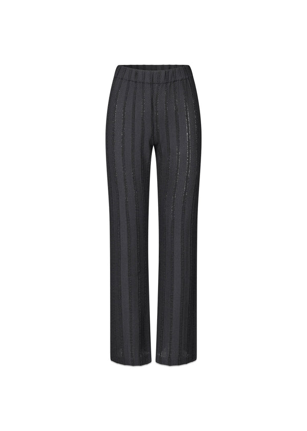 Elasticated Straight Long Pants - Black / White