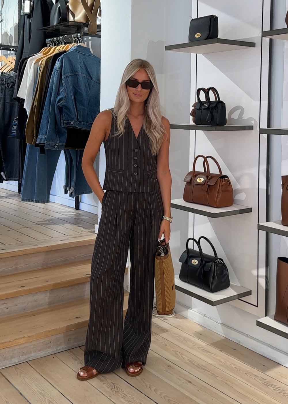 Enzo - Casual Linen Stripe - Chocolate Brown-Pants-DAY Birger et Mikkelsen-Butler Loftet