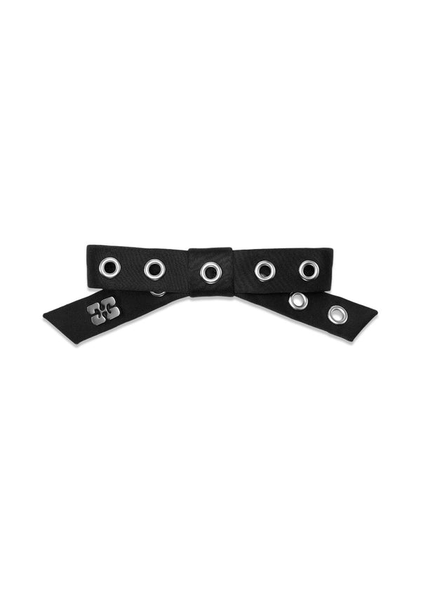 Eyelet Bow Barrette Satin - Black-Accessories-Ganni-Butler Loftet
