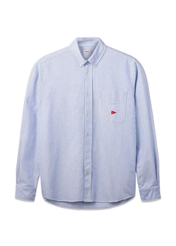 FLAG REGULAR FIT POCKET OXFORD SHIRT - Blue Stripe-Shirts-Forét-Butler Loftet