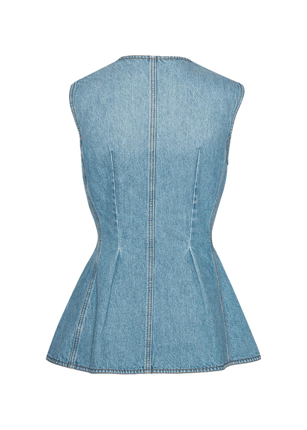 FLARED DENIM TOP - Hydrangea (Blue)-Top-Rotate-Butler Loftet