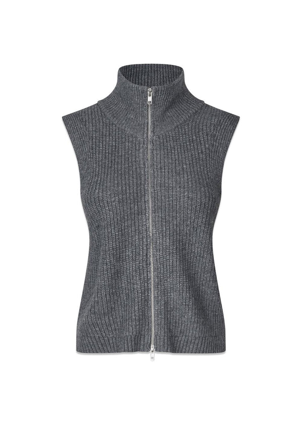 Fave Knit Zip Vest - Dark Grey Melange-Knitwear-Oval Square-Butler Loftet