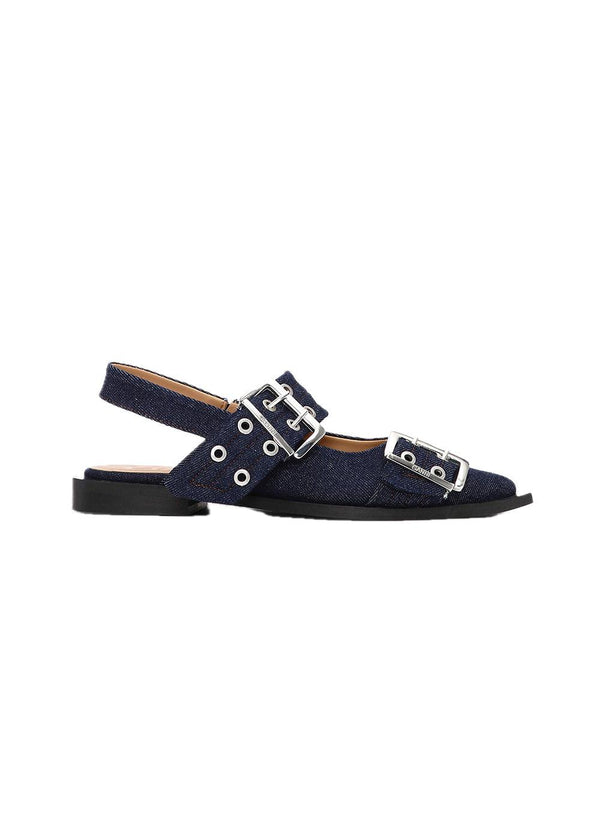 Feminine Buckle Ballerina Denim - Dark Navy