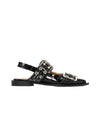 Feminine Buckle Ballerina Patent Croco - Black