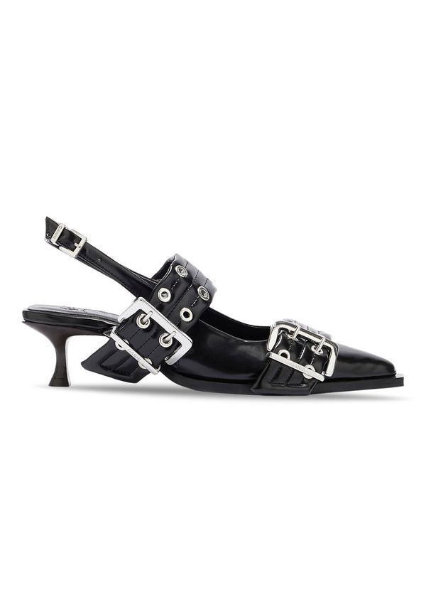 Feminine Buckle Kitten Heel Box Oleatex - Black-Shoes-Ganni-Butler Loftet
