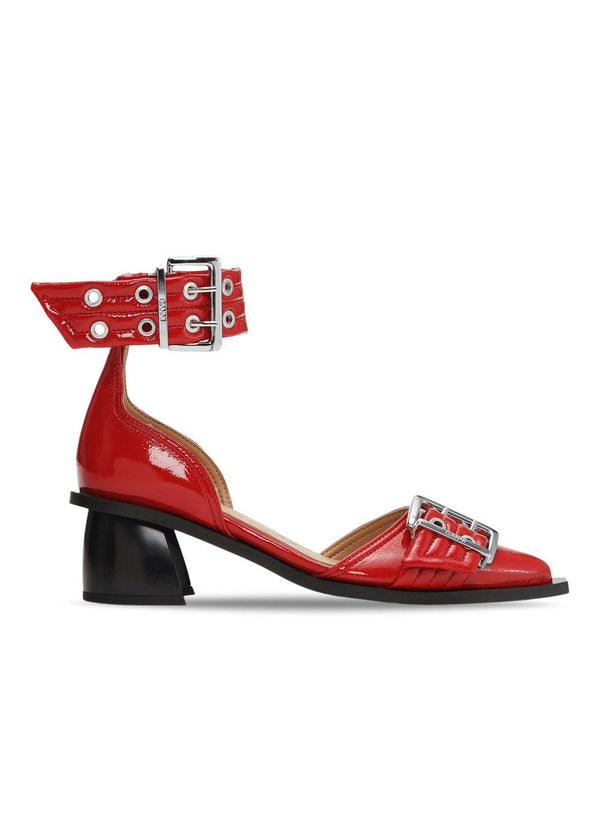 Feminine Buckle Open Cut Pump Naplack - Racing Red