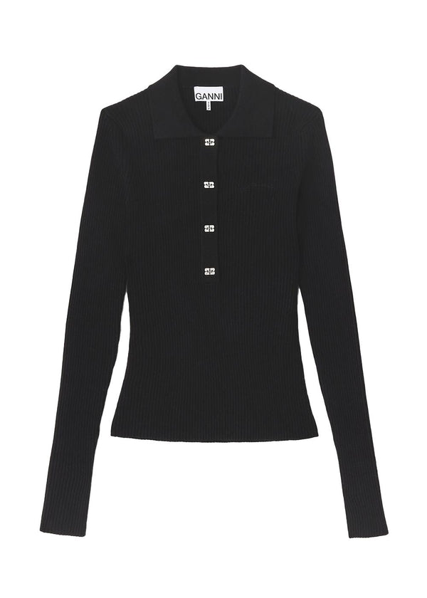 Fine Sequin Polo - Black-Blouses-Ganni-Butler Loftet