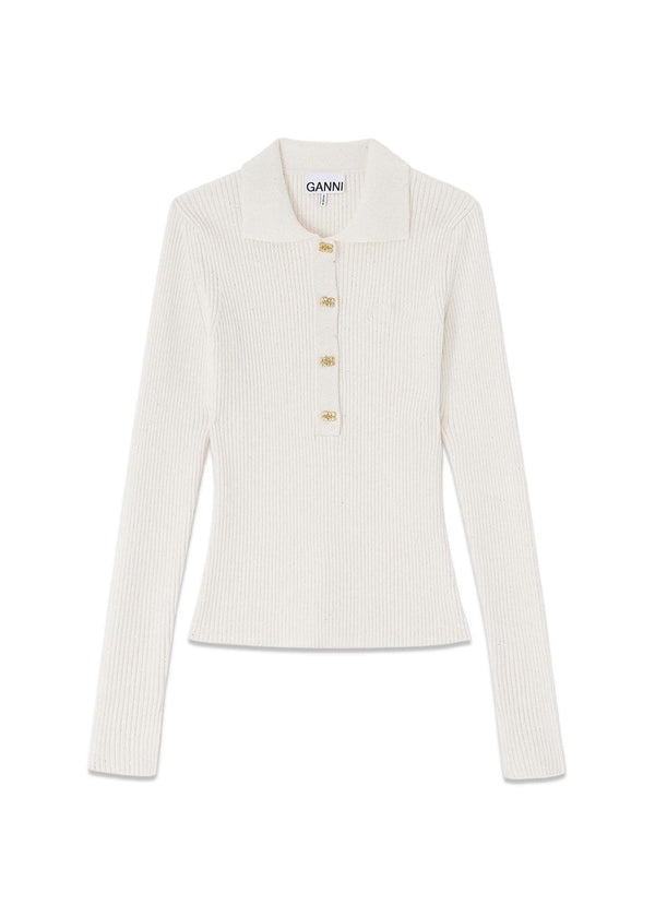 Fine Sequin Polo - Egret-Blouses-Ganni-Butler Loftet