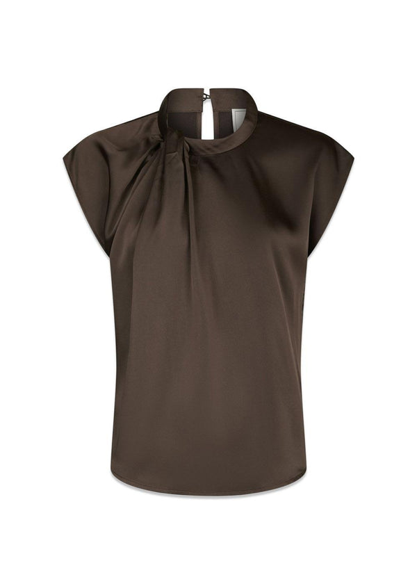 Fleur Drapy Satin Blouse - Dark Brown-Blouses-Neo Noir-Butler Loftet