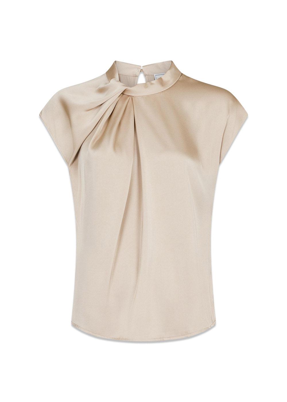 Fleur Drapy Satin Blouse - Dark Sand