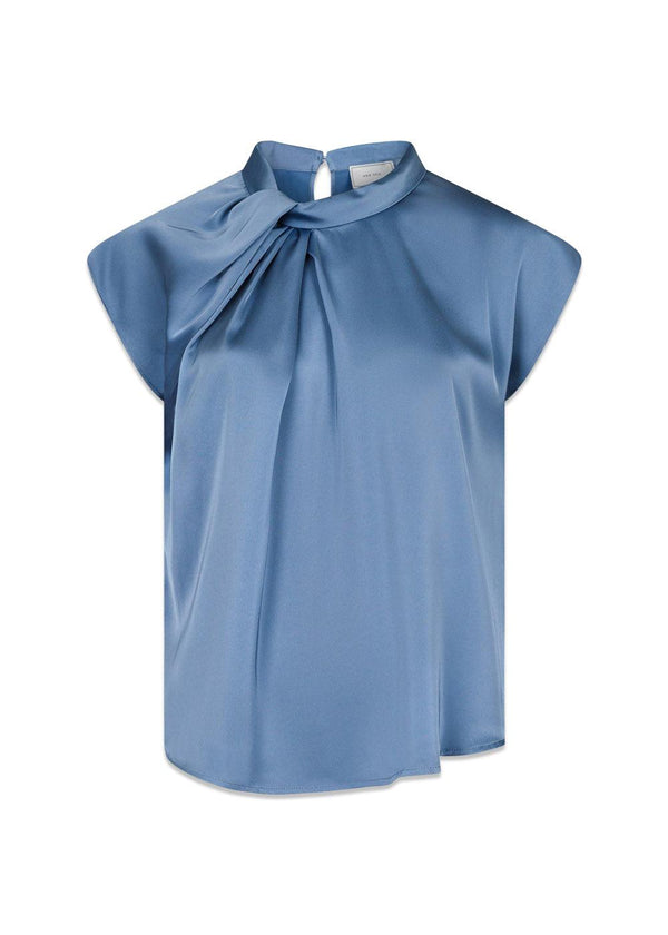 Fleur Drapy Satin Blouse - Dusty Blue