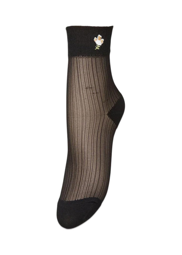 Floral Sheer Sock - Black-Socks/stockings-BeckSöndergaard-Butler Loftet