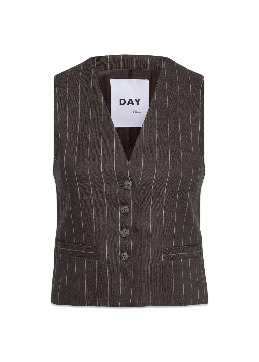 Frida - Casual Linen Stripe - Chocolate Brown-Top-DAY Birger et Mikkelsen-Butler Loftet