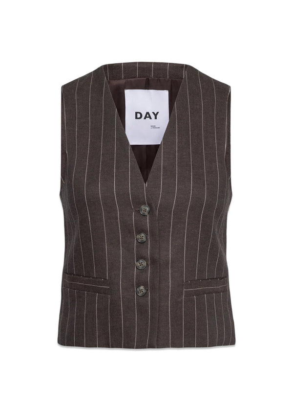 Frida - Casual Linen Stripe - Chocolate Brown-Top-DAY Birger et Mikkelsen-Butler Loftet
