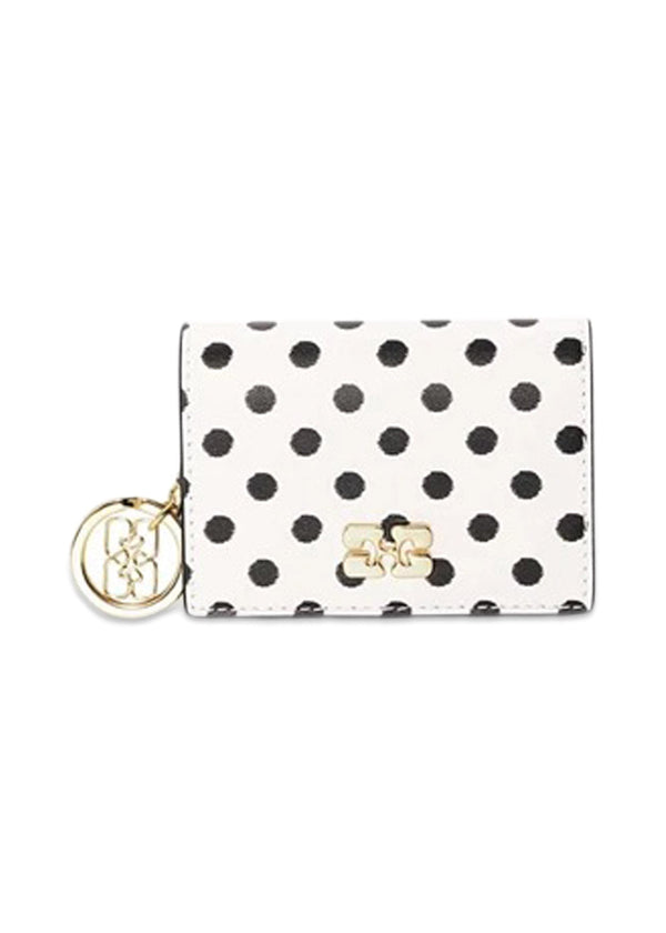 Ganni Bou Card Holder With Flap Print Dots - Egret