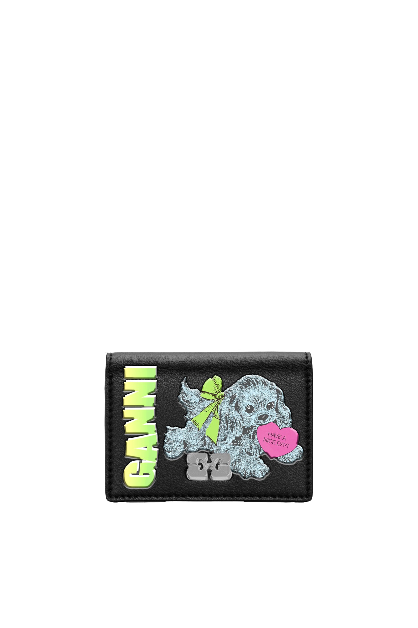 Ganni Card Holder With Flap Blue Dog - Black-Wallet/Purse-Ganni-Butler Loftet
