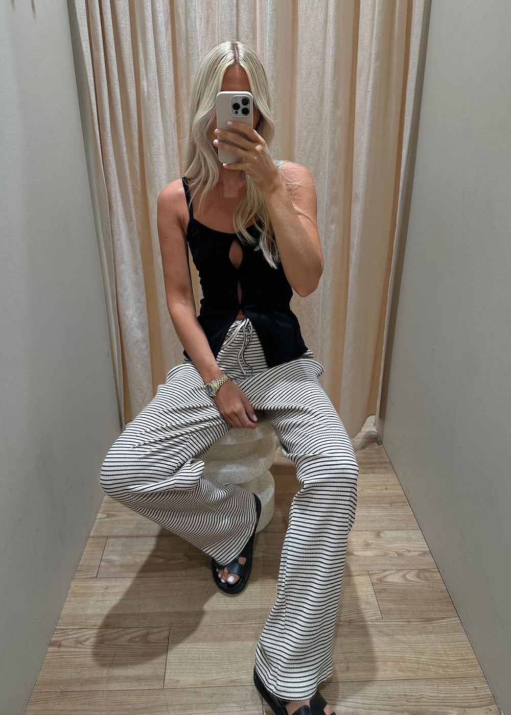 Geri Stripe Pants - Sand-Pants-Neo Noir-Butler Loftet