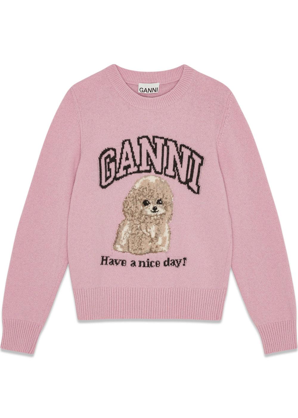 Graphic Wool Mix Poodle Crewneck - Chalk Pink-Knitwear-Ganni-Butler Loftet