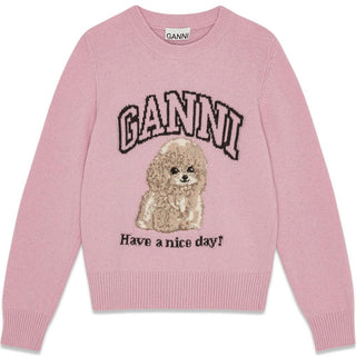 Graphic Wool Mix Poodle Crewneck - Chalk Pink-Knitwear-Ganni-Butler Loftet