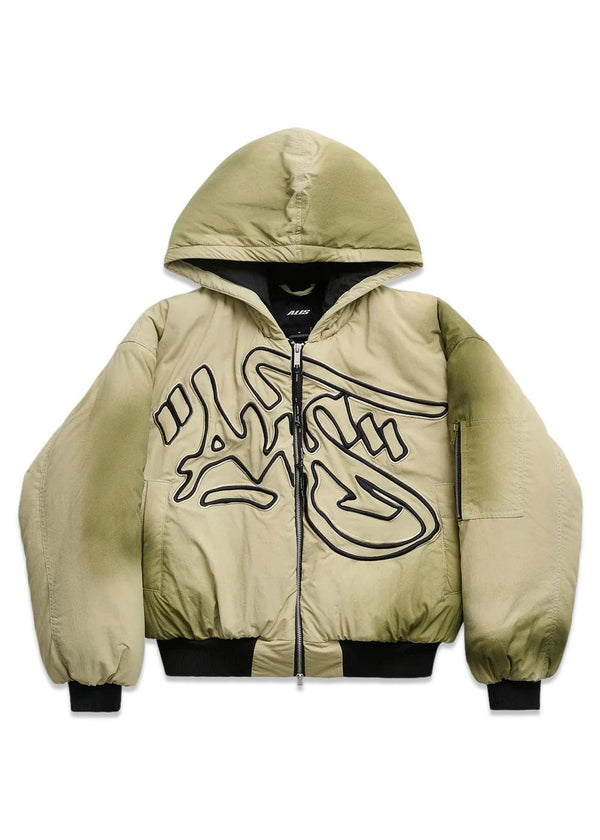 HOIY OVERSIZED BOMBER JACKET W/ EMBROIDERY - Gray Green + Spray-Outerwear-ALIS-Butler Loftet