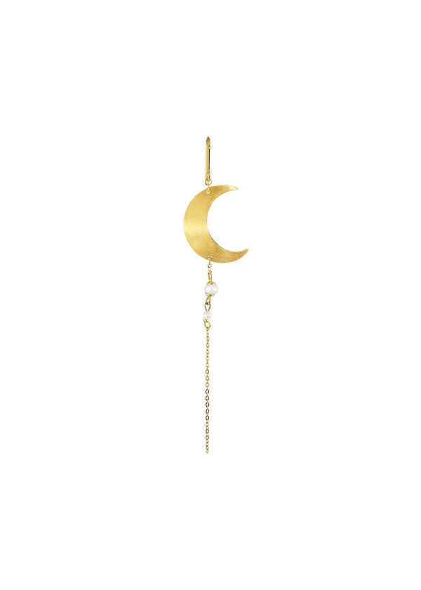 Half Moon Earring with pearl chain - Gold-Plated Silver-Jewellery-Jane Kønig-Butler Loftet