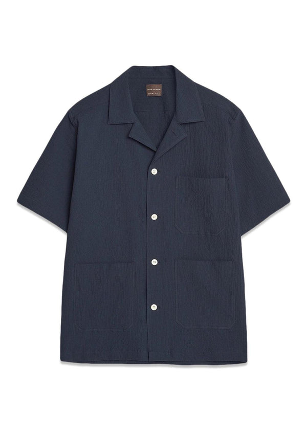 Hanks Reg Seersucker Shirt - Navy