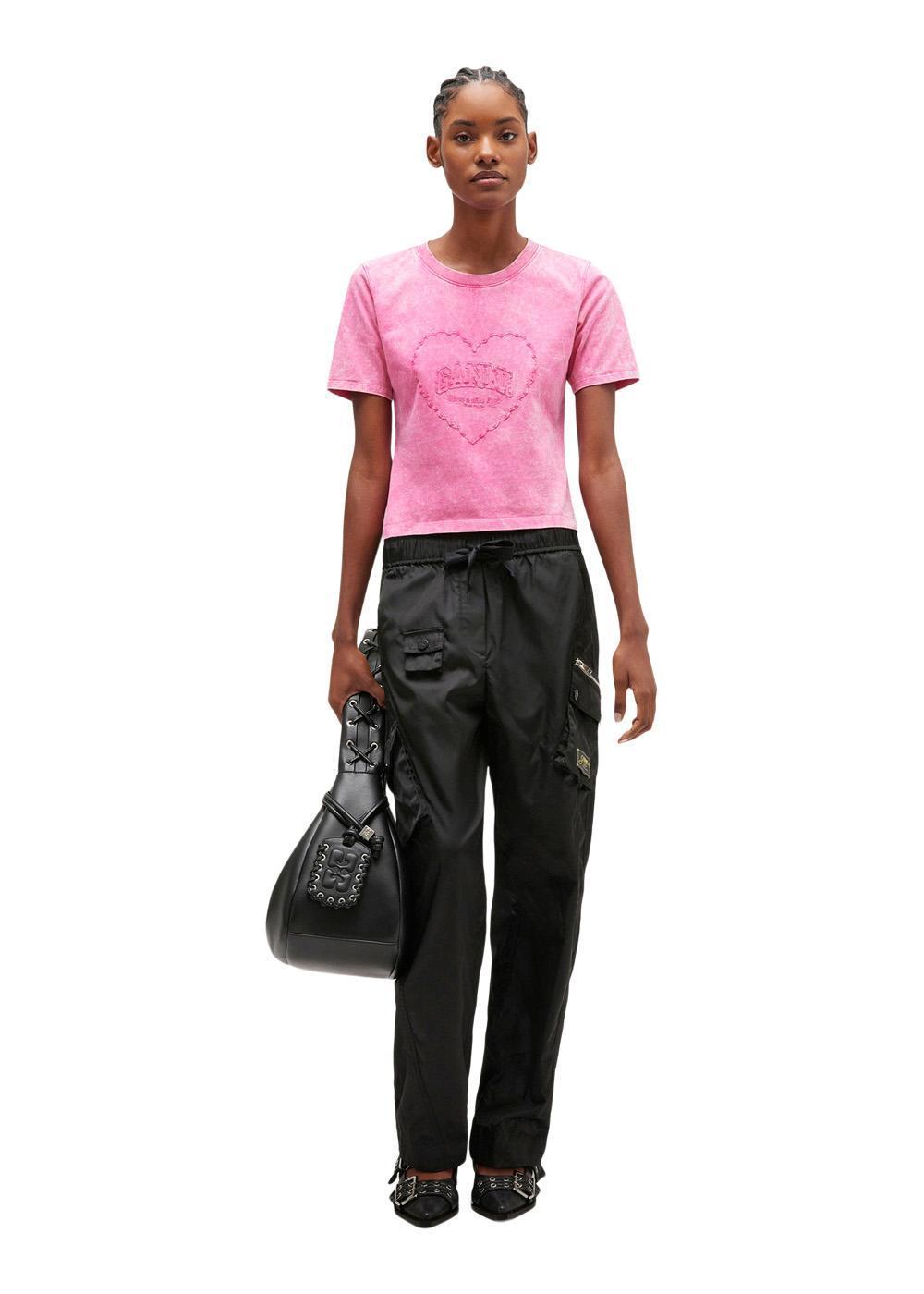 Heavy Cotton Heart T-shirt - Hot Pink-T-shirts-Ganni-Butler Loftet