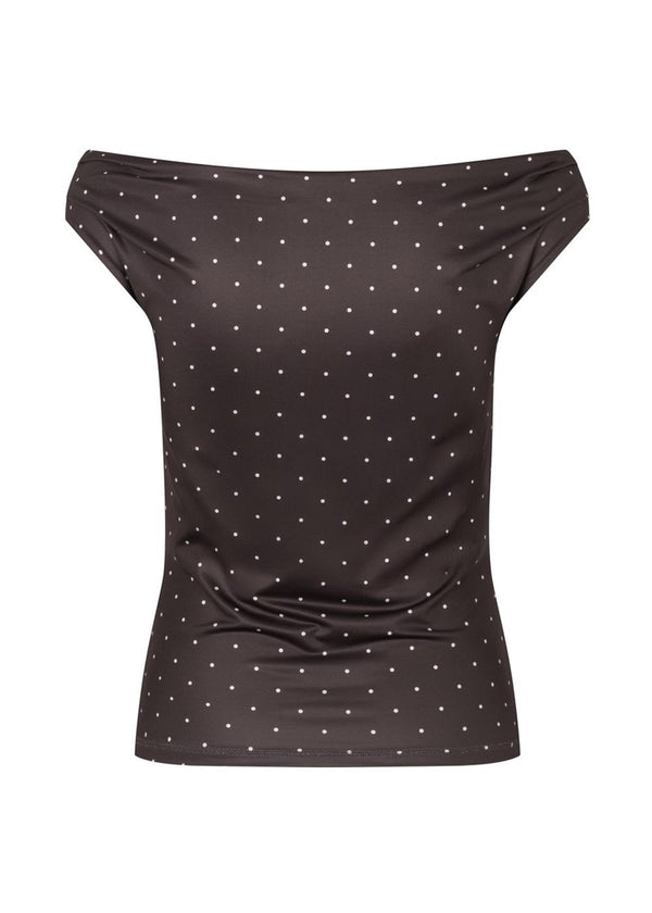 Himamd print off-shoulder top - Seal Brown Dot-Top-Modström-Butler Loftet