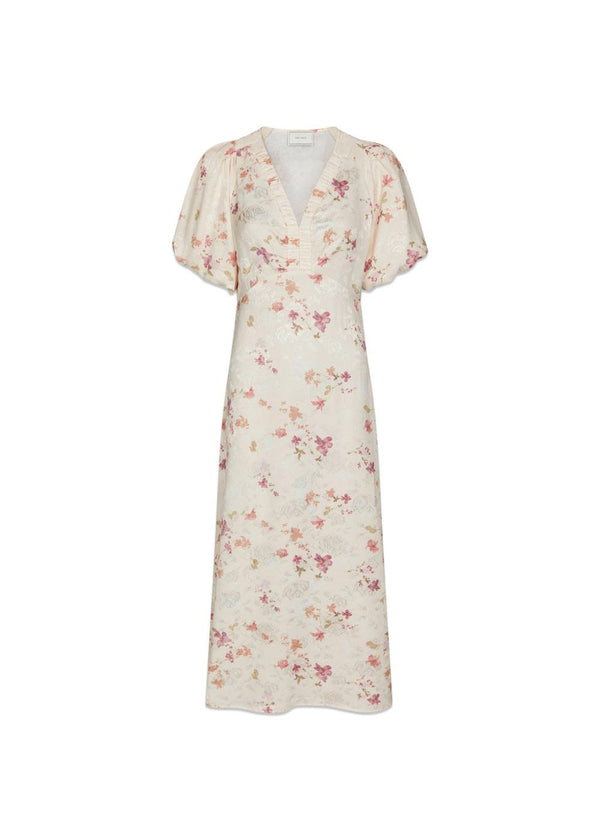 Illana Sateen Print Dress - Creme-Dress-Neo Noir-Butler Loftet