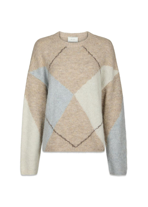 Inga Check Fluff Knit Blouse - Beige Melange-Knitwear-Neo Noir-Butler Loftet