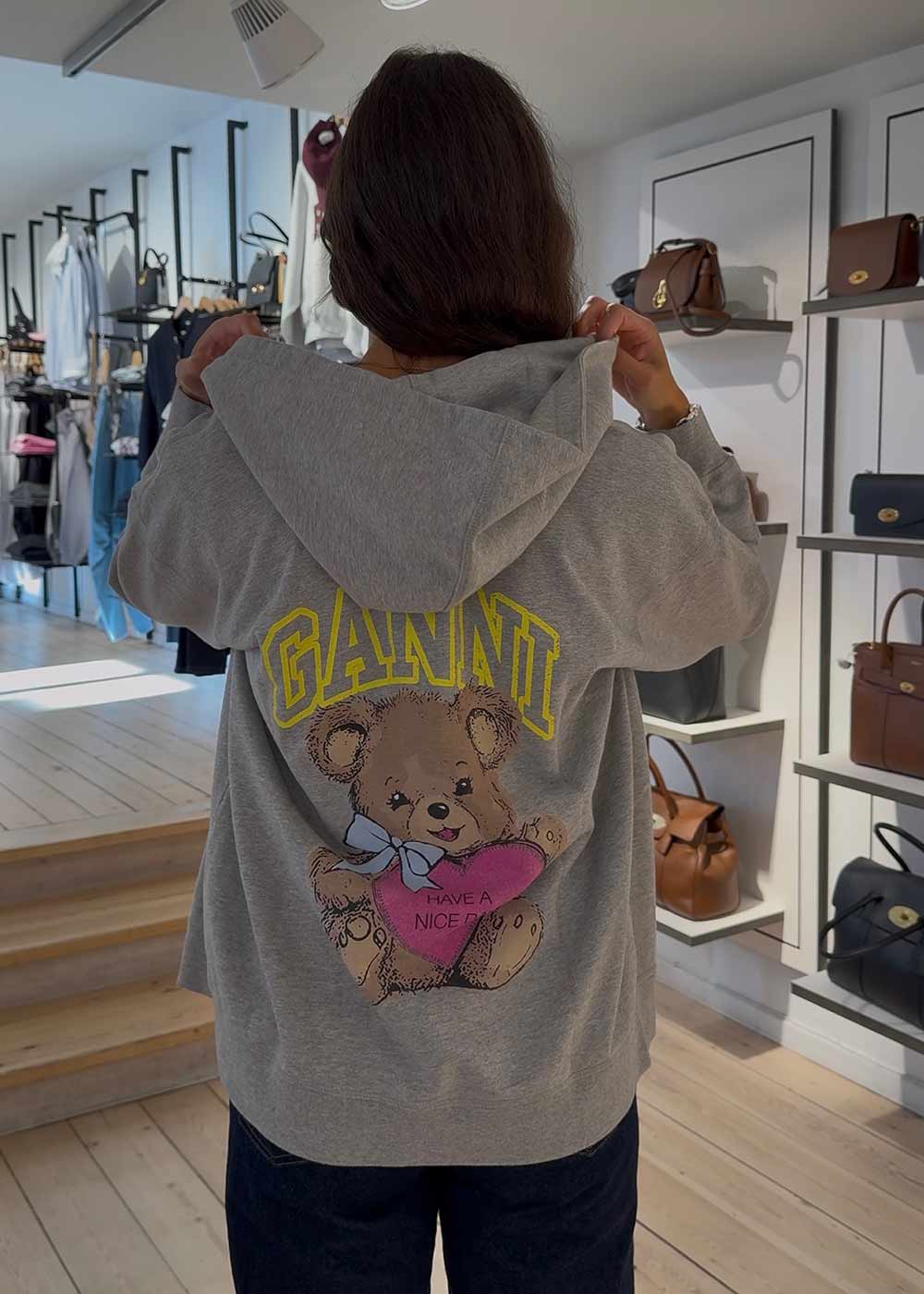 Isoli Teddy Oversized Zip Hoodie - Paloma Melange-Sweatshirts-Ganni-Butler Loftet