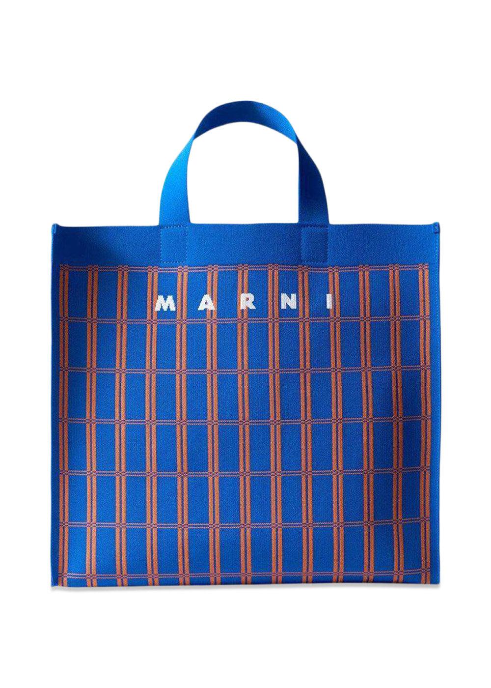 Marnis JACQUARD SHOPPING BAG - Blue+Orange. Køb designertasker||skuldertasker||tote bag her.