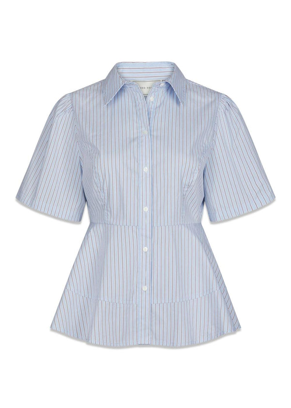 Janelle Stripe Shirt - Blue/Brown Stripe-Blouses-Neo Noir-Butler Loftet