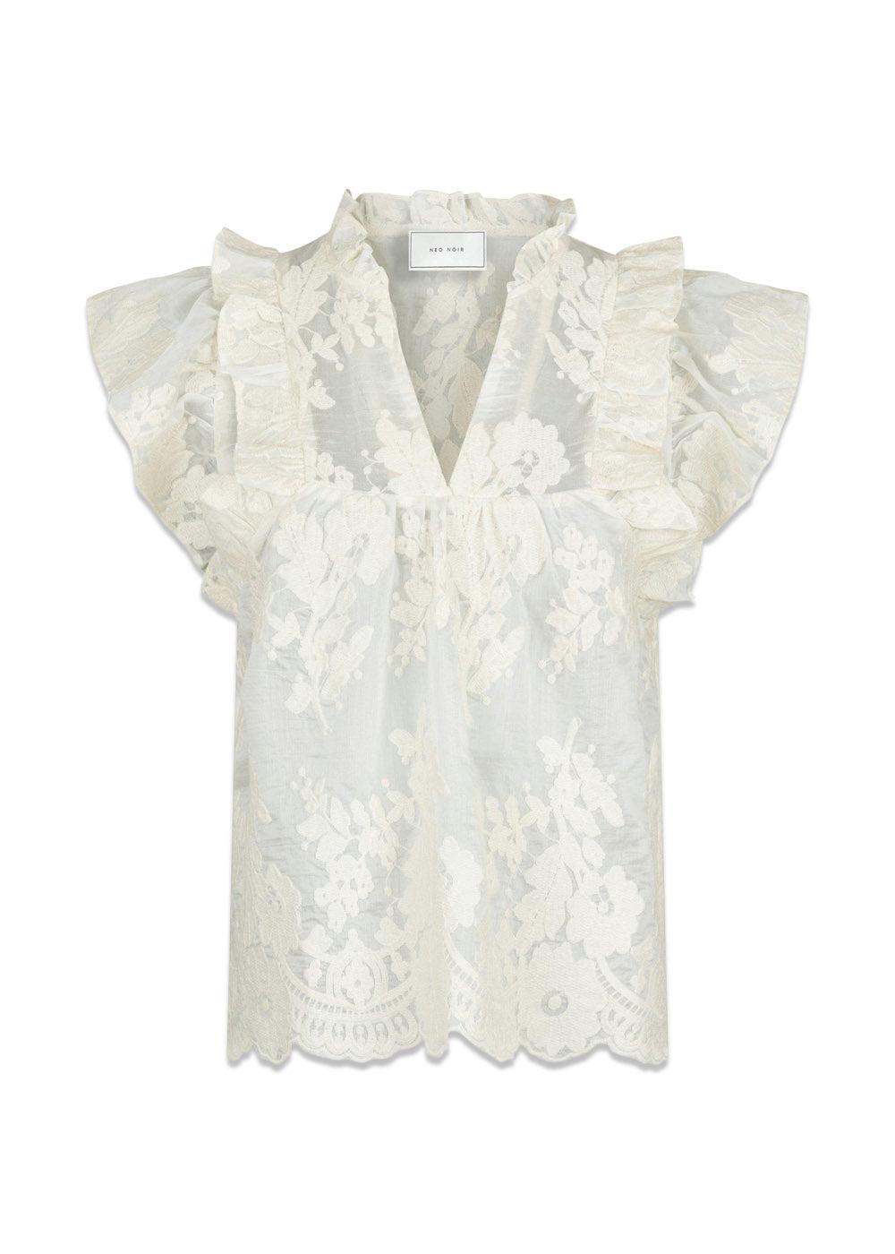 Jayla Big Embroidery Top - Off White