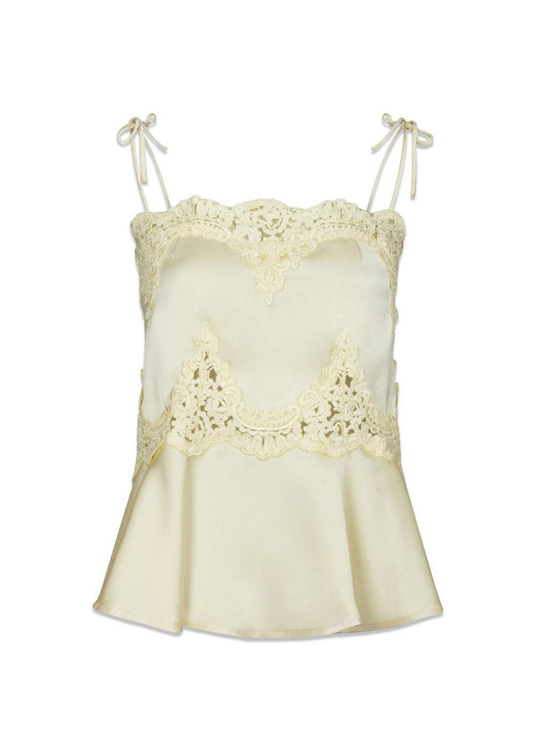 Kaela Heavy Sateen Lace Top - Light Yellow-Top-Neo Noir-Butler Loftet