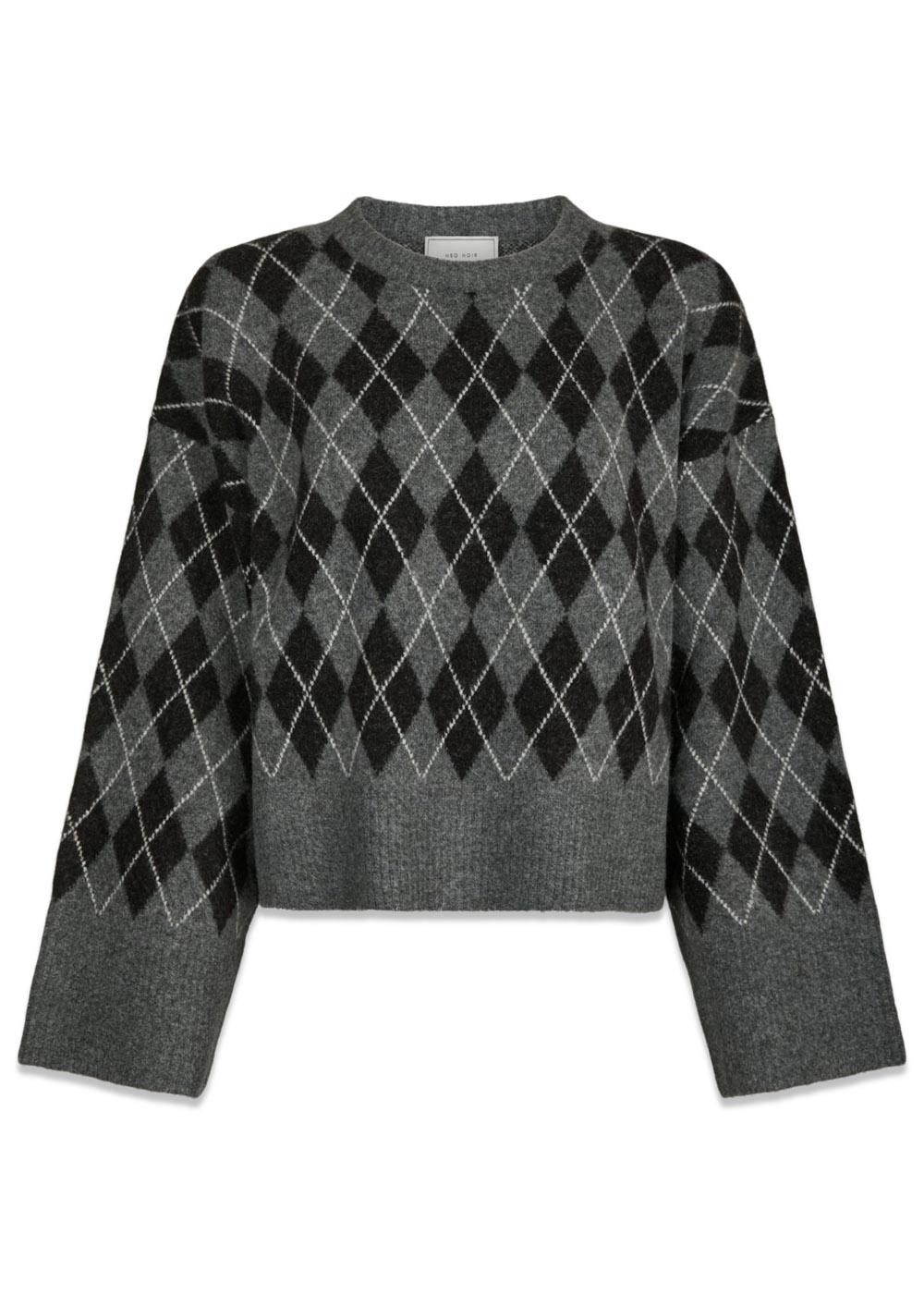 Kick Check Knit Blouse - Antracit-Knitwear-Neo Noir-Butler Loftet