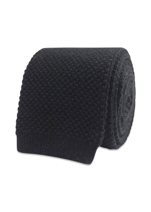 Knitted Wool Tie - Black-Accessories-Portia-Butler Loftet